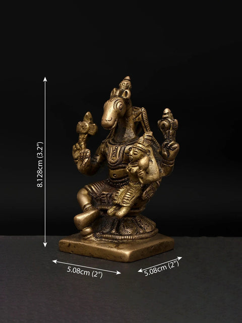 3" Small Sitting Lord Hayagriva with Devi Lakshmi | Brass Statue