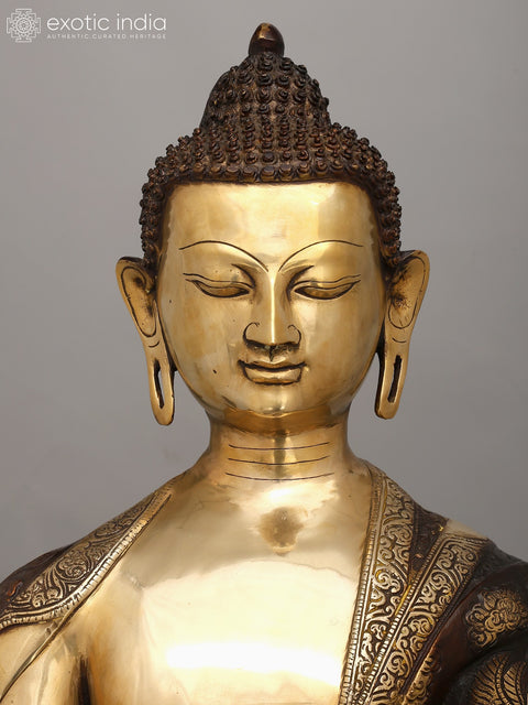 33" Large Set of Three Buddha - Buddha in Bhumisparsha Mudra, Medicine Buddha and Buddha in Vitark Mudra | Brass Statues