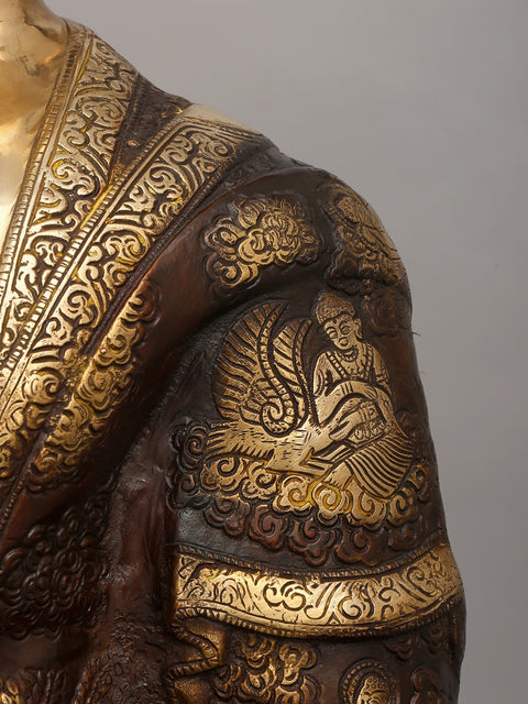 33" Large Set of Three Buddha - Buddha in Bhumisparsha Mudra, Medicine Buddha and Buddha in Vitark Mudra | Brass Statues