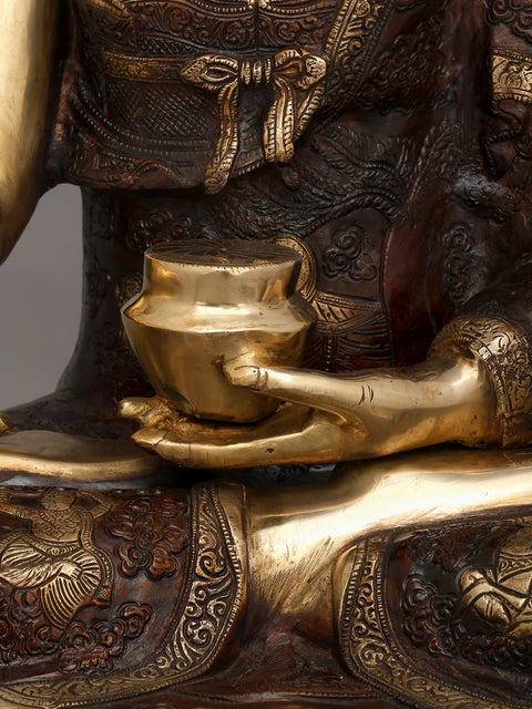33" Large Set of Three Buddha - Buddha in Bhumisparsha Mudra, Medicine Buddha and Buddha in Vitark Mudra | Brass Statues