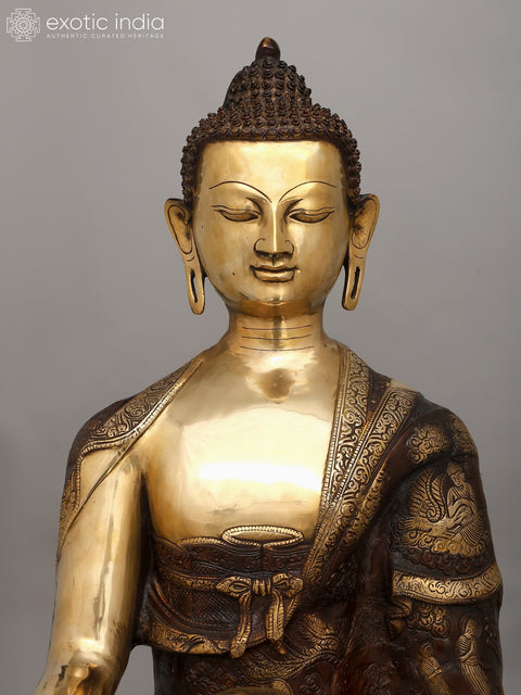 33" Large Lord Buddha Seated in Bhumisparsha Mudra | Brass Statue