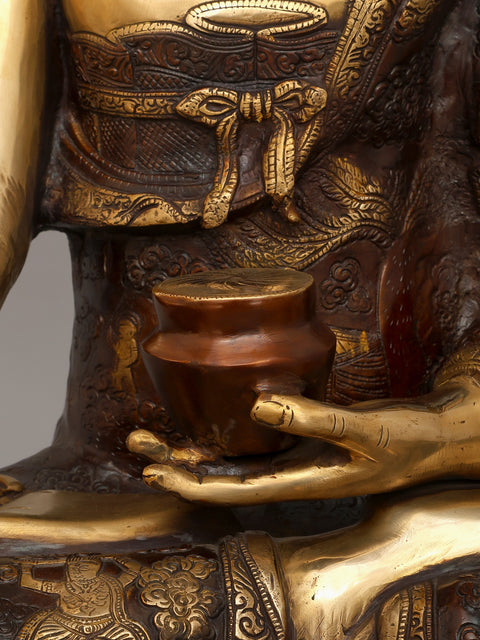 33" Large Lord Buddha Seated in Bhumisparsha Mudra | Brass Statue