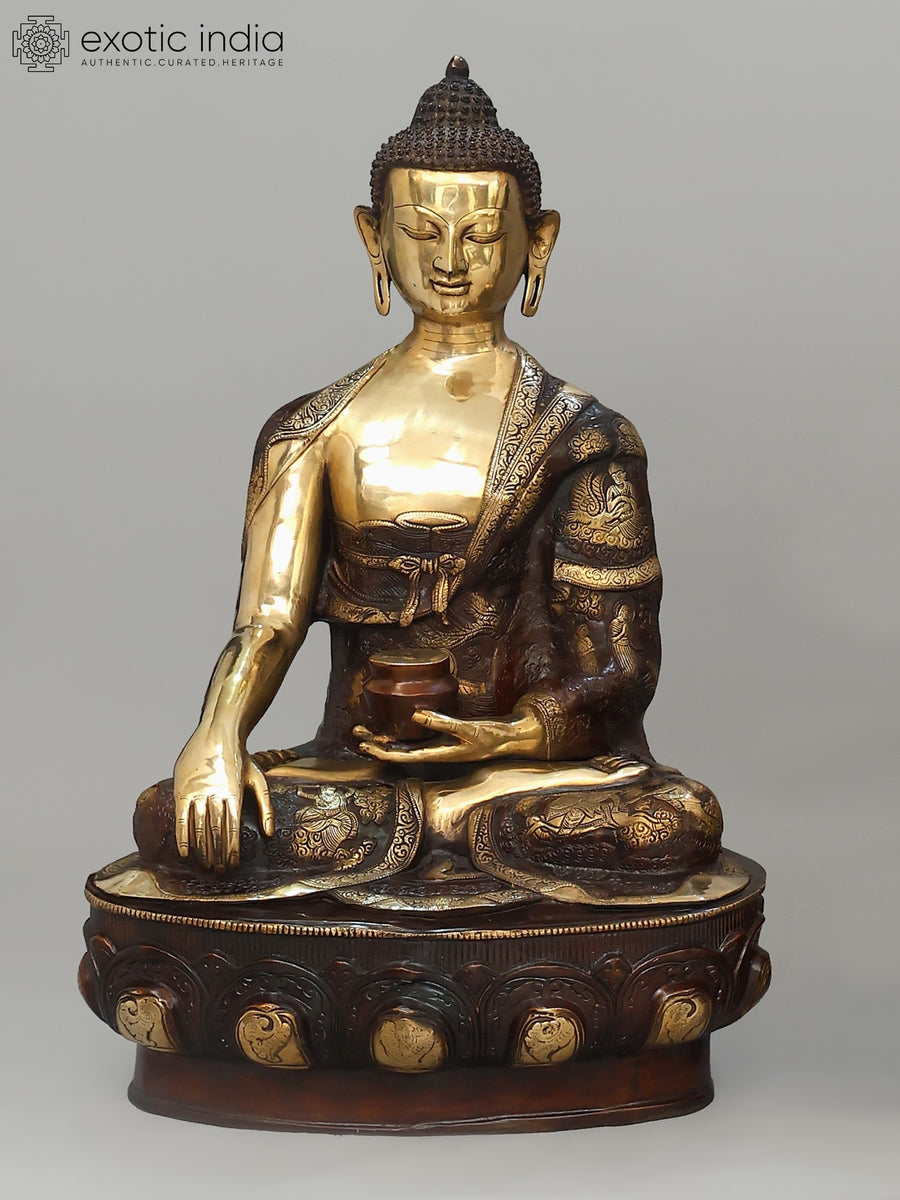 33" Large Lord Buddha Brass Statue in Bhumisparsha Mudra