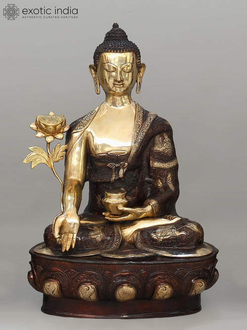 33" Large Medicine Buddha Handmade Brass Statue for Home Decor