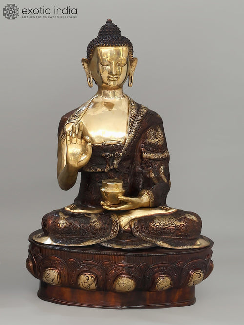 33" Large Lord Buddha Seated in Vitark Mudra Brass Statue