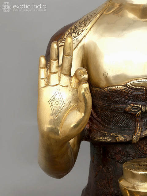 33" Large Lord Buddha Seated in Vitark Mudra | Brass Statue