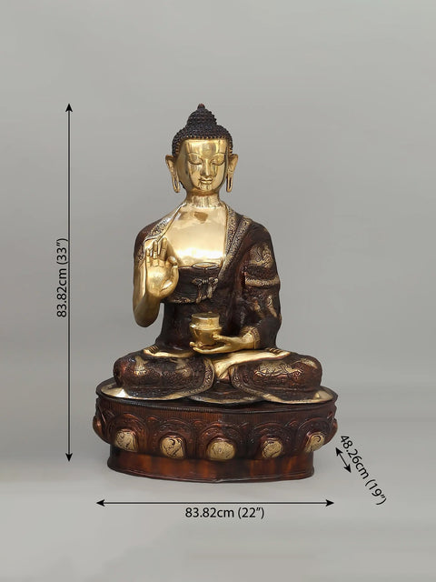 33" Large Lord Buddha Seated in Vitark Mudra | Brass Statue