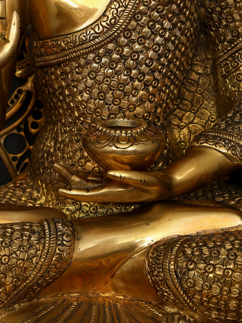 Lord Buddha in Blessing Gesture (Abhaya Mudra) with Mandala Backdrop | Brass Statue