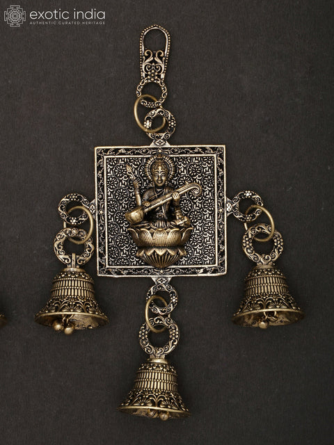 6" Small Superfine Lakshmi Ganesha Saraswati Wall Hanging Bells | Brass Statues