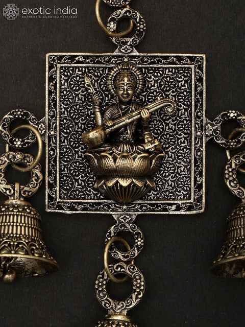 6" Small Superfine Lakshmi Ganesha Saraswati Wall Hanging Bells | Brass Statues