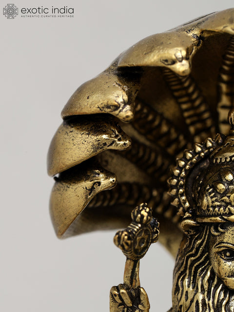 4" Small Superfine Sitting Lord Narasimha with Devi Laksmi | Brass Statue