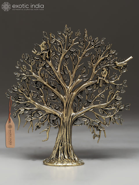 6" Small Brass Superfine Tree of Life with Perched Birds | Table Decor
