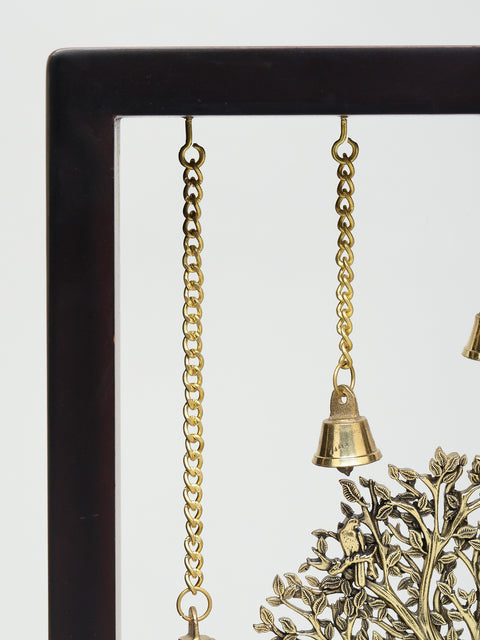 11" Superfine Sitting Blessing Lord Buddha with Bodhi Tree | Wood Framed Brass Sculpture | Wall Hanging