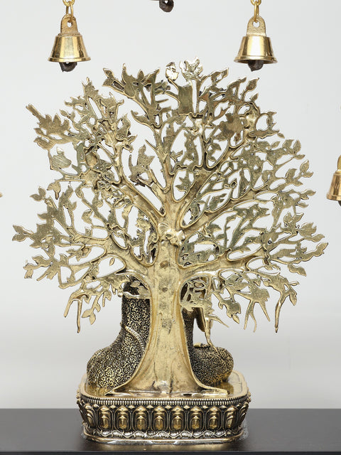 11" Superfine Sitting Blessing Lord Buddha with Bodhi Tree | Wood Framed Brass Sculpture | Wall Hanging