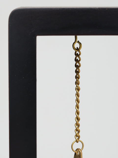 10" Superfine Two Nandi with Dangling Bells | Wood Framed Brass Sculptures | Wall Hanging