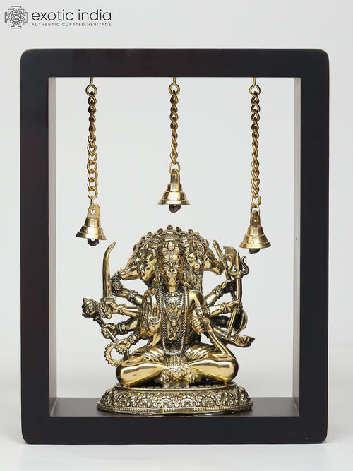 9" Ten Armed Panchamukhi Hanuman Brass Sculpture Wall Hanging
