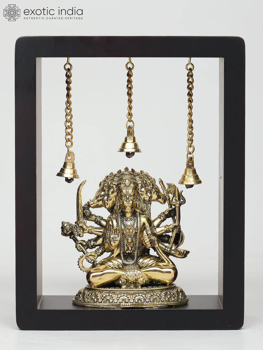 9" Ten Armed Panchamukhi Hanuman Brass Sculpture Wall Hanging