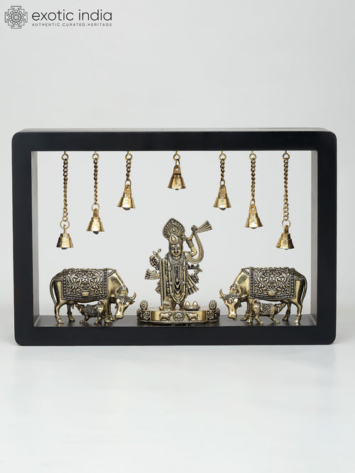 12" Shrinathji with Cows Brass Wall Hanging Sculpture