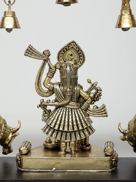 12" Superfine Shrinathji with Cows | Wood Framed Brass Sculptures | Wall Hanging