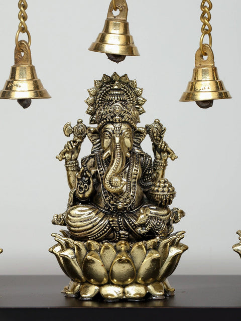 9" Wood Framed Superfine Lakshmi Ganesha Saraswati Statues in Brass | Wall Hanging