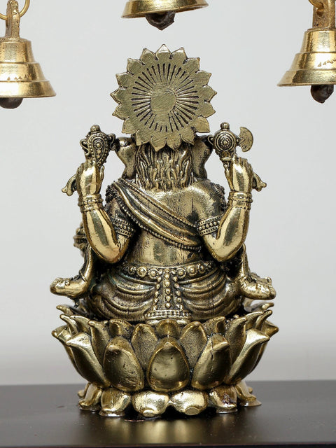 9" Wood Framed Superfine Lakshmi Ganesha Saraswati Statues in Brass | Wall Hanging