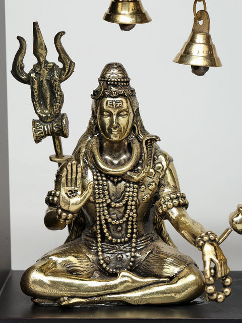 9" Superfine Sitting Lord Shiva with Nandi  | Wood Framed Brass Sculptures | Wall Hanging
