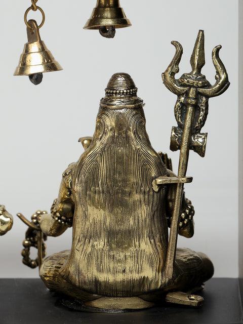 9" Superfine Sitting Lord Shiva with Nandi  | Wood Framed Brass Sculptures | Wall Hanging