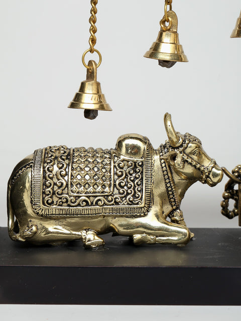 9" Superfine Sitting Lord Shiva with Nandi  | Wood Framed Brass Sculptures | Wall Hanging