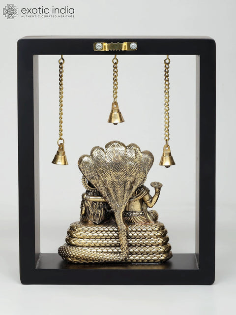 10" Superfine Lakshmi-Narayan (Vishnu-Lakshmi) Seated on Sheshnag | Wood Framed Brass Sculpture | Wall Hanging