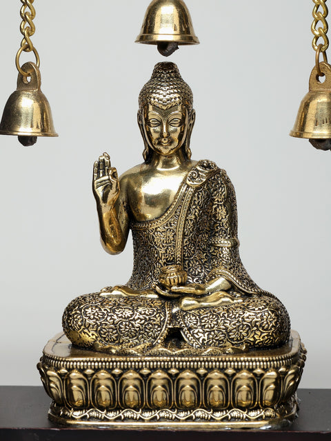 8" Wood Framed Superfine Sitting Lord Buddha in Brass | Wall Hanging