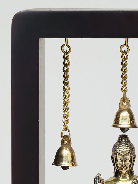 8" Wood Framed Superfine Sitting Lord Buddha in Brass | Wall Hanging