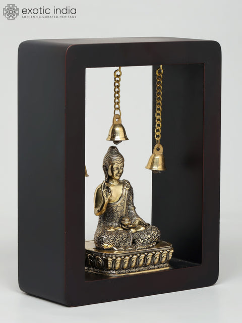 8" Wood Framed Superfine Sitting Lord Buddha in Brass | Wall Hanging