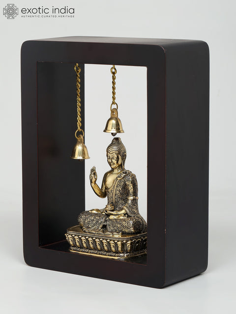 8" Wood Framed Superfine Sitting Lord Buddha in Brass | Wall Hanging
