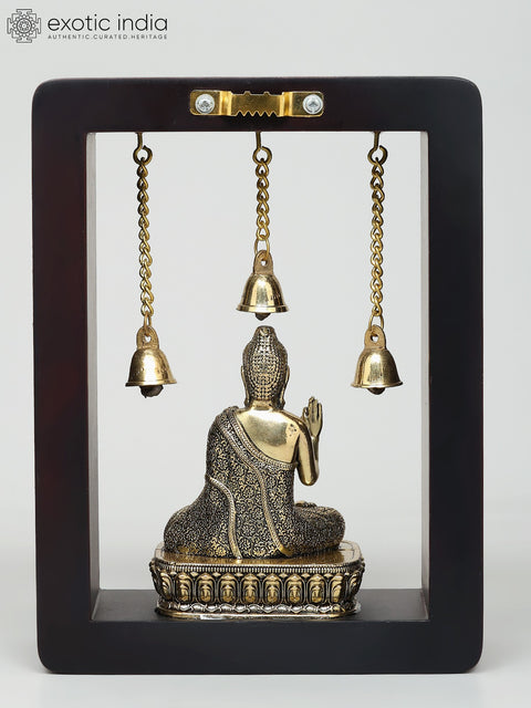 8" Wood Framed Superfine Sitting Lord Buddha in Brass | Wall Hanging