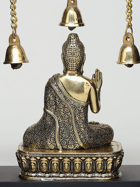 8" Wood Framed Superfine Sitting Lord Buddha in Brass | Wall Hanging