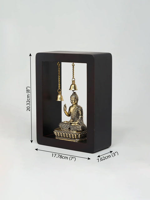 8" Wood Framed Superfine Sitting Lord Buddha in Brass | Wall Hanging