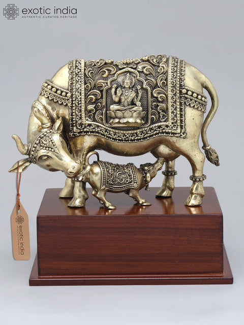 7" Superfine Cow and Calf on Wood Base | Brass Idol