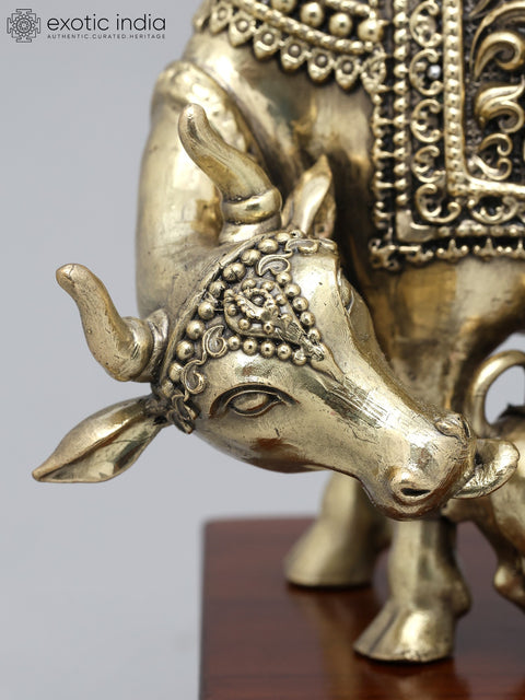 7" Superfine Cow and Calf on Wood Base | Brass Idol