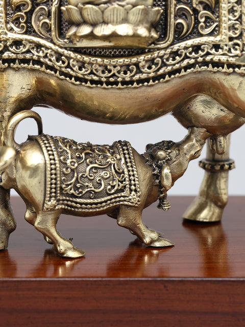 7" Superfine Cow and Calf on Wood Base | Brass Idol