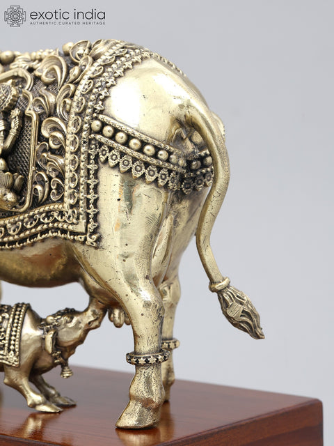 7" Superfine Cow and Calf on Wood Base | Brass Idol