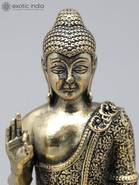 6" Small Superfine Lord Buddha Seated in Vitark Mudra on Wood Base | Brass Statue