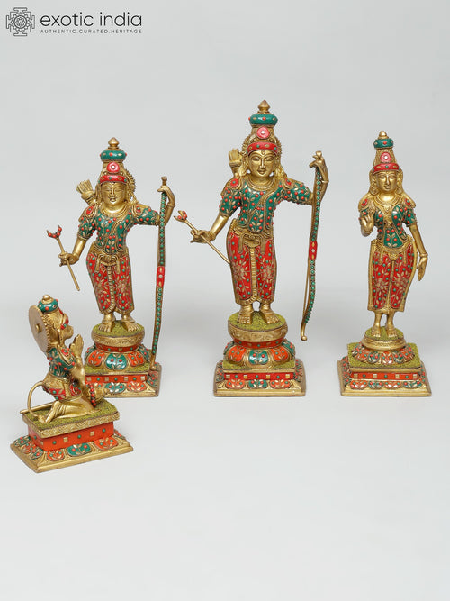 18" Shri Rama Darbar Brass Statue Set with Inlay Work
