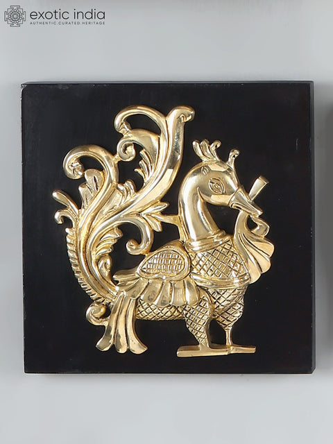 11" Designer Wall Art Relief Frames with Cow, Peacock, Lotus and Kalash | Set of 9 | Brass and Wood | Wall Hanging