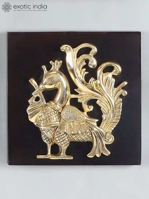 11" Designer Wall Art Relief Frames with Cow, Peacock, Lotus and Kalash | Set of 9 | Brass and Wood | Wall Hanging