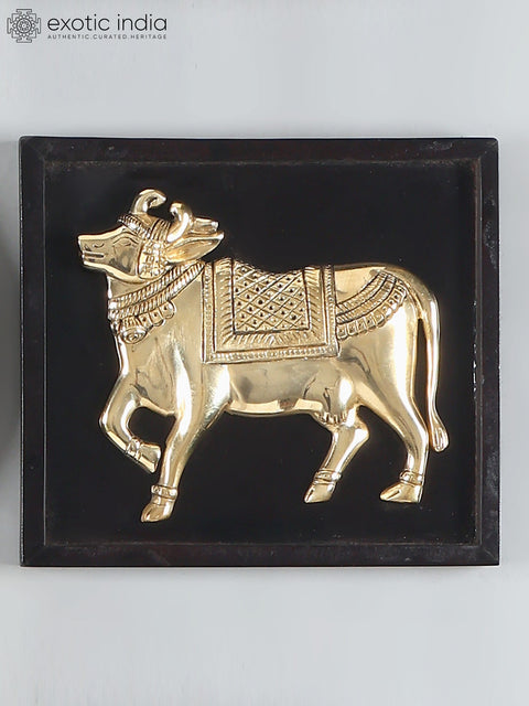 11" Designer Wall Art Relief Frames with Cow, Peacock, Lotus and Kalash | Set of 9 | Brass and Wood | Wall Hanging