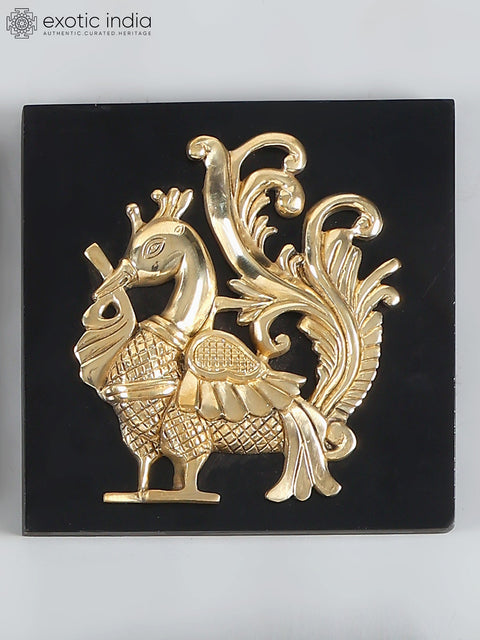11" Designer Wall Art Relief Frames with Cow, Peacock, Lotus and Kalash | Set of 9 | Brass and Wood | Wall Hanging