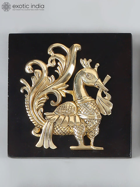 11" Designer Wall Art Relief Frames with Cow, Peacock, Lotus and Kalash | Set of 9 | Brass and Wood | Wall Hanging