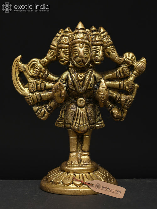 3" Ten Armed Panchamukhi Hanuman Brass Statue Handmade