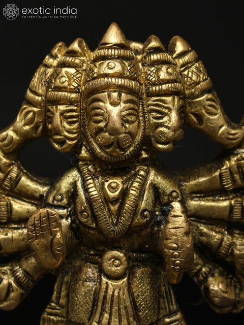 3" Small Standing Ten Armed Panchamukhi Lord Hanuman | Brass Statue