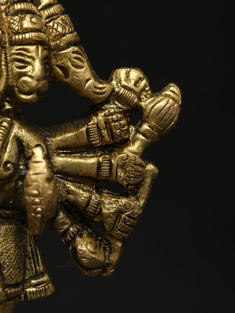 3" Small Standing Ten Armed Panchamukhi Lord Hanuman | Brass Statue